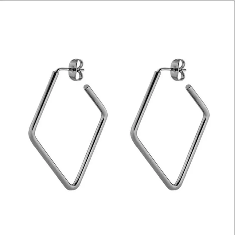 

316L Stainless Steel Stud Earrings Shape Rhombus Shape Height 30mm Black Color Vacuum Plating No Fade Allergy Free