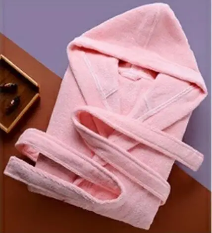 pink color Зимний плотный банный халат из чистого хлопка в стиле пятизвездочного отеля, одежда для сна, халаты унисекс, впитывающий махровый халат с длинными рукавами, пижама с капюшоном - Цвет: pink color