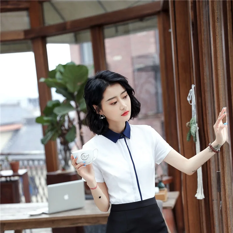 Женские блузки и рубашки с коротким рукавом деловые для офиса одежда работы 2018 |