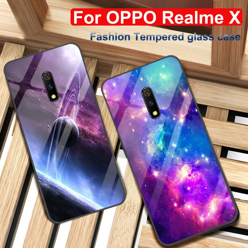 Для OPPO Realme X Чехол звездная звезда закаленное стекло + ТПУ Край Тонкий Жесткий
