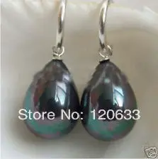 Женские винтажные серьги капельки с большим черным жемчугом 12*16 мм Короткие