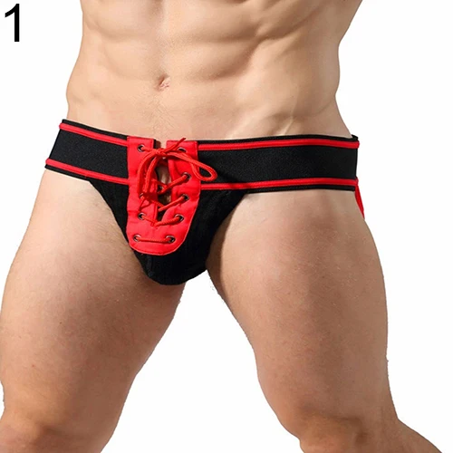 New Arrival Men Sexy Althetic Strap Underwear Ass Expose Backless Lace Up Thong Short Boxer |
