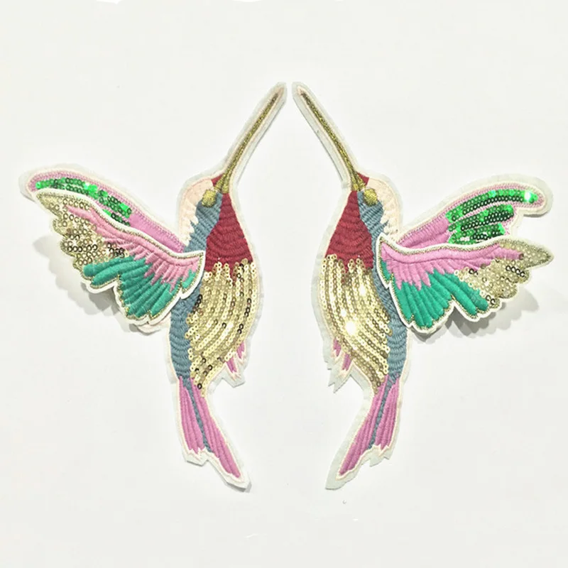 

1 Pair Exquisite Sequin Embroidered Hummingbird Patches for Clothing Sew on Clothes Stripes Badge Appliques Stickers Motif