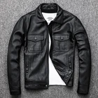 Мужская байкерская куртка, черная короткая тонкая байкерская куртка из натуральной воловьей кожи, повседневная летная куртка-бомбер, 2020
