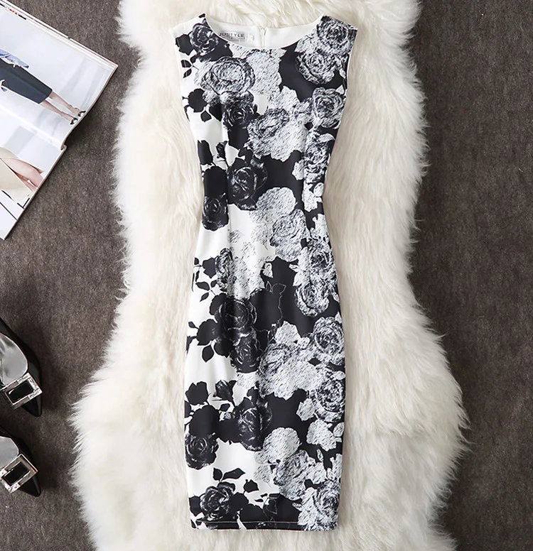 Женское летнее облегающее платье без рукавов с цветочным принтом|bodycon dress|neck