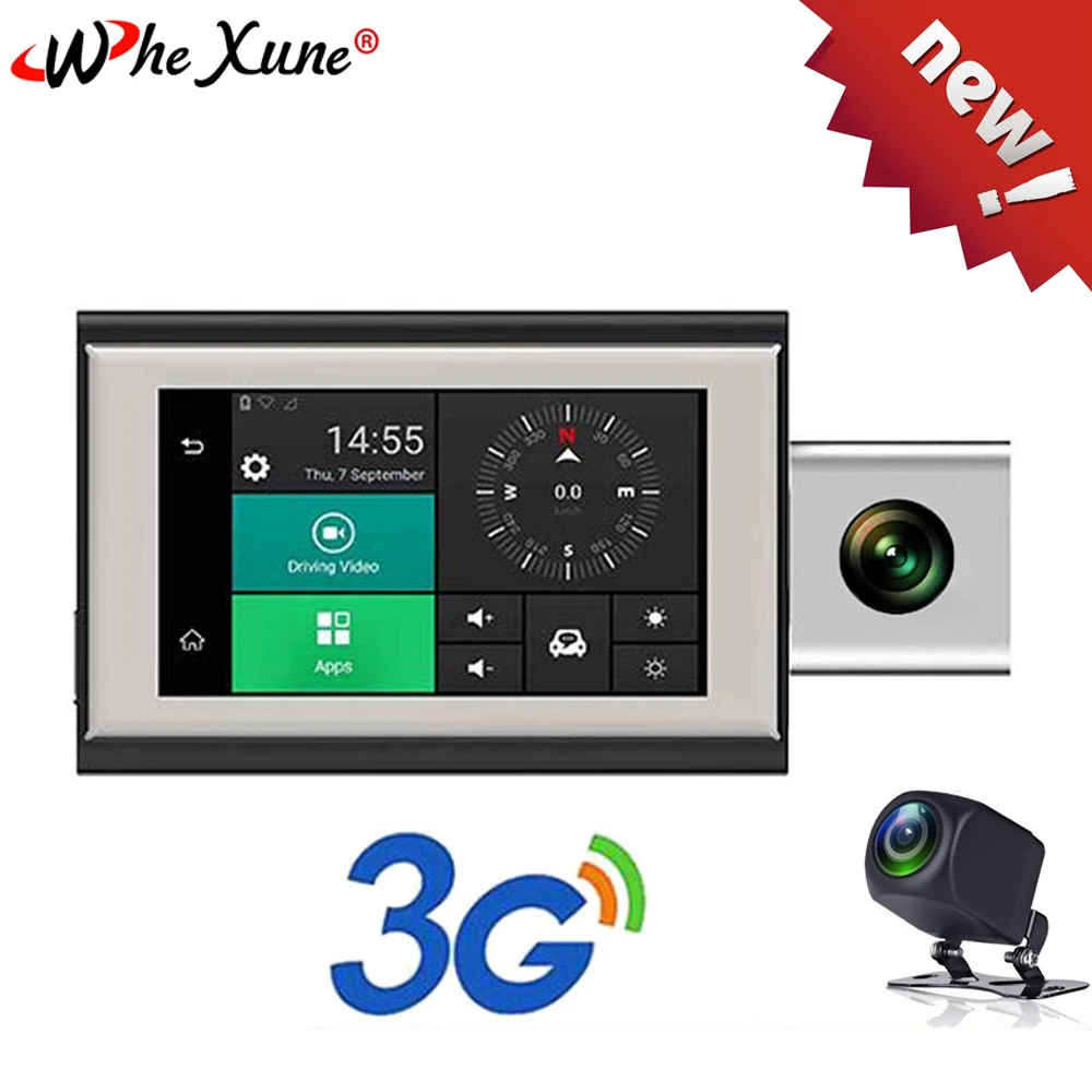 WHEXUNE Android 3G видеорегистратор 4 дюйма Автомобильный с GPS log двойной объектив 1080 p WIFI
