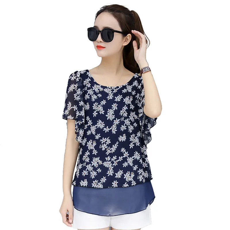 Ретро Цветочный Принт сексуальный Летний Топ для женщин 2018 плюс размер шифоновая