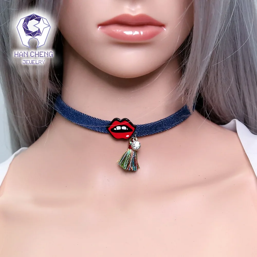 Новый модный джинсовый ремень HanCheng со стразами кисточка сексуальные губы кулон