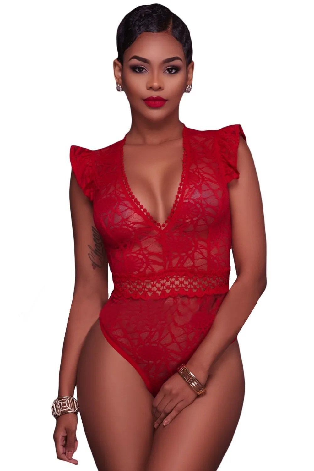 Dearlove сексуальный комбинезон 2017 черный v шеи sheer кружева боди ансамбль sous vetement femme