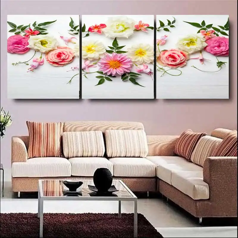 Без рамки 3 панели современный лимонно зеленый натуральные цветы живопись на