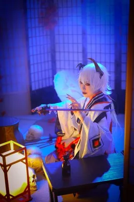 Игра Onmyoji Onikiri Пробуждение косплей кимоно Хэллоуин Карнавальный Наряд полный набор парик обувь Рог Косплей Костюм