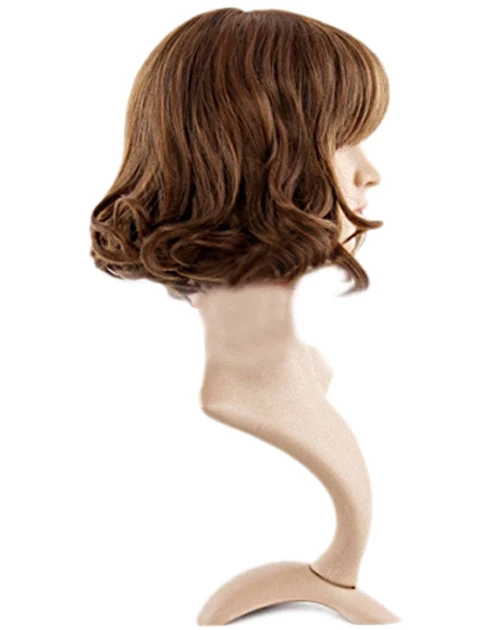 Express delivery to USA New Vogue Synthetic Cosplay Brown Curly Hair Bangs Women's Wig s1636 |