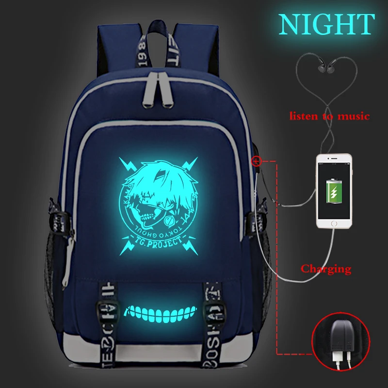 

Tokyo Ghoul Luminous USB Charge School Bags Backpack for Students Girls Boys Teenagers Laptop Book Bag Travel School Bag Mochila