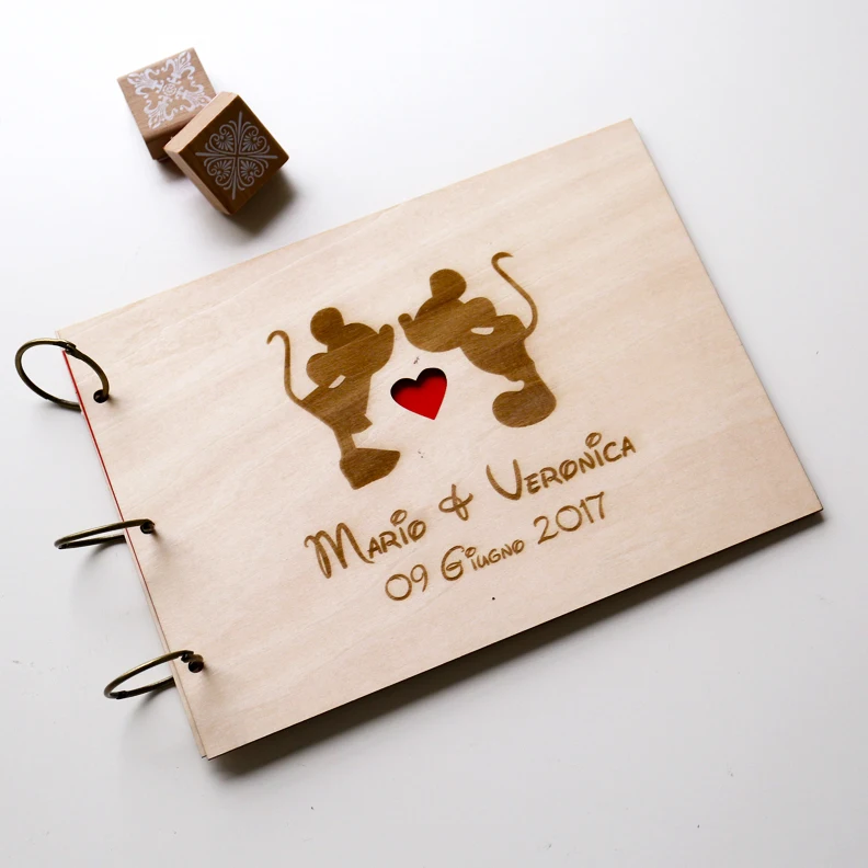 Fairy wood guest book A4 A5 Kissing couple laser engraved personalized album | Дом и сад