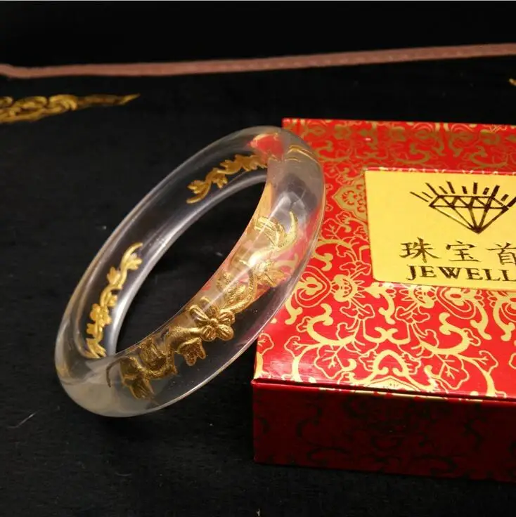 24 каратный желтый золотой браслет/браслет с цветами и кристаллами диаметр 58 мм 60