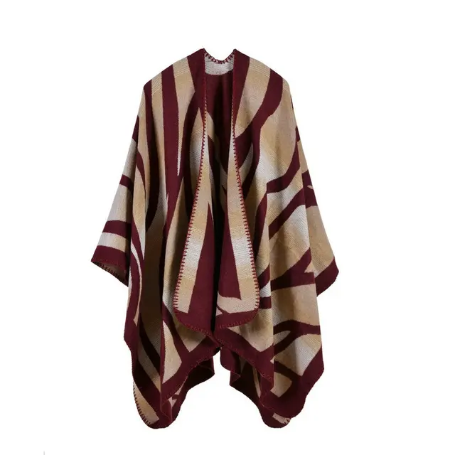 Women Striped Warm Ponchos and burberry cape 1