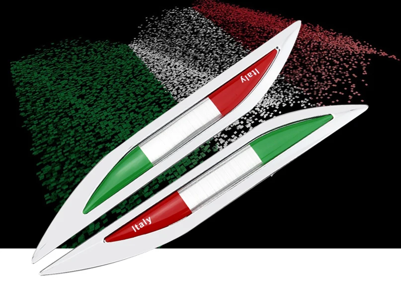 New Car Sticker Salix Leaf Shape Italian Flag Metal Side Blade Fender Vinyl Decal Refitting Styling Accessory | Автомобили и