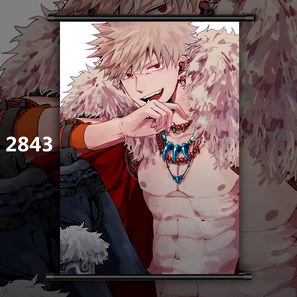 2843 Boku no My Hero Academy Bakugou Katsuki Todoroki Shoto Midoriya Izuku Аниме Манга настенный плакат свиток D - Цвет: 2843
