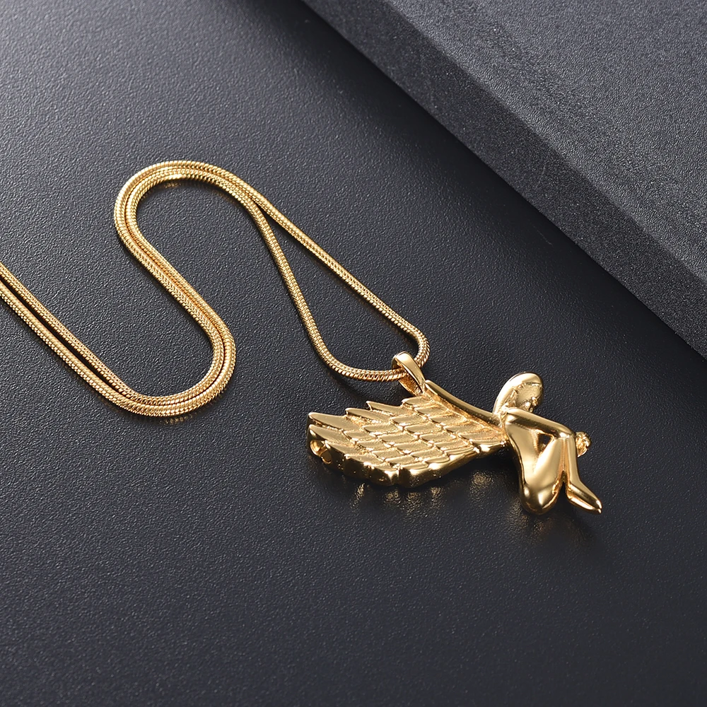 

LKJ10073 Lonely Angel Girl Design Elegant Necklace 316L Stainless Steel Cremation Pendant Jewelry Hold Loved Ones Ashes Memorial