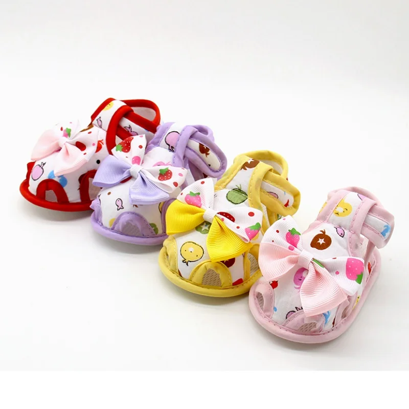 

0-18M Toddlers Baby Bow-tie Soft Sole Shoes Summer Cute Kids Baby Girls Shoes Skid Proof Princess Cartoon Printed Canvas Shoes
