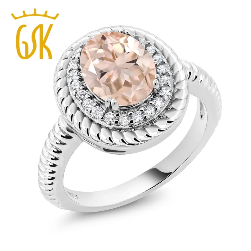 1 60 Ct Овальный персиковый морганит кольцо из стерлингового серебра 925|ring ring|ring 925ring