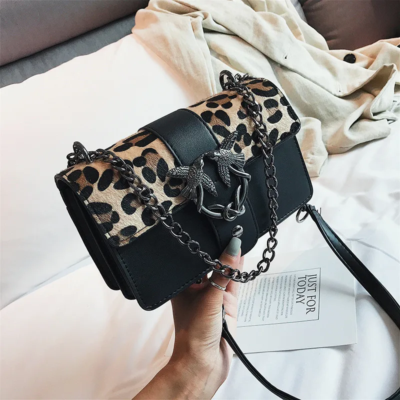 Ladies bag 2019 autumn and winter new leopard chain small square fashion shoulder Messenger | Багаж и сумки