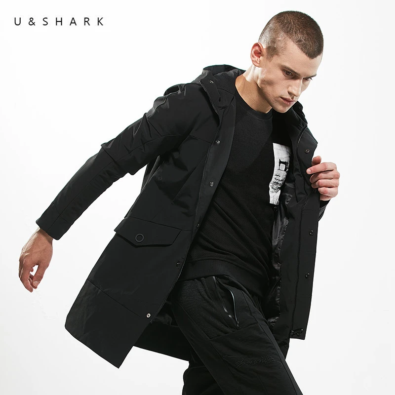 U & SHARK осень 2018 мужской Тренч куртка с капюшоном модный длинный пальто армейский - Фото №1