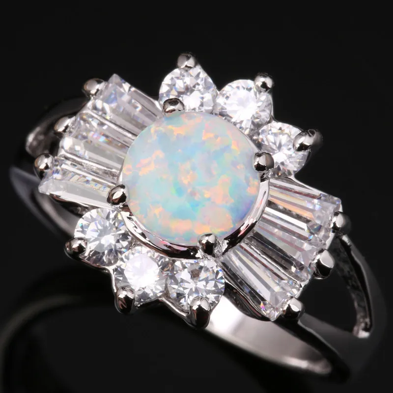 Круглый Белый огненный опал & красивые ювелирные изделия серебряное покрытие