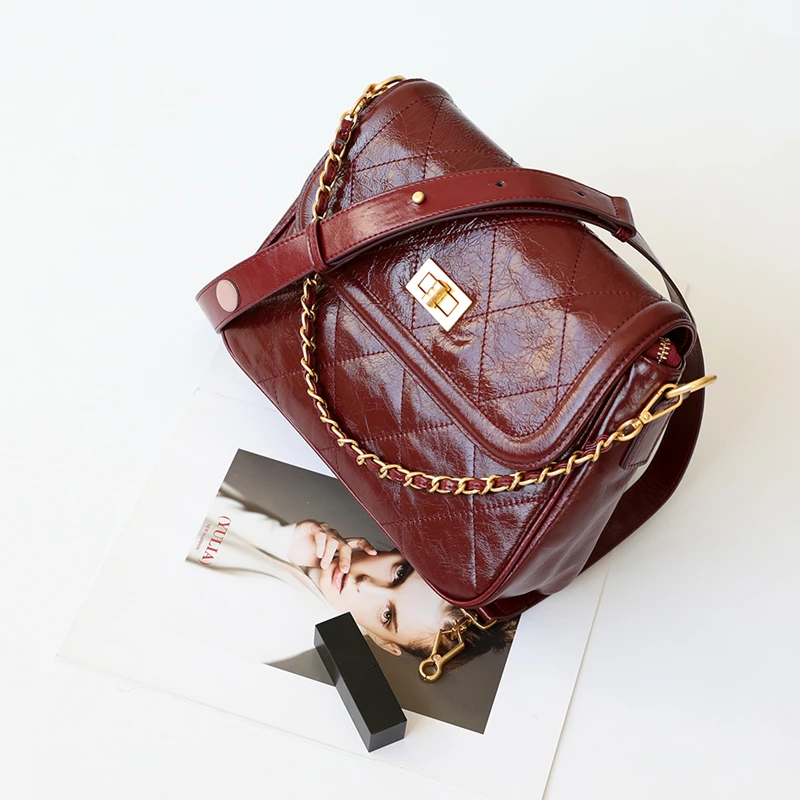 Designer Luxuyy Women Bag Oil Wax Cow Leather Shoulder Diamond Lattice Crossbody For Female | Багаж и сумки
