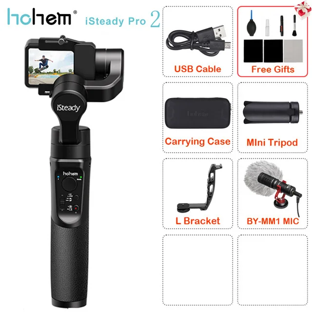 Hohem iSteady Pro/Pro2 ручной шарнирный стабилизатор для камеры GoPro встроенный Батарея для экшн-Камеры GoPro Hero 7 black/6/5/4 Для sony RX0/SJCAM экшн Камера - Цвет: iSteady Pro 2 kit 4