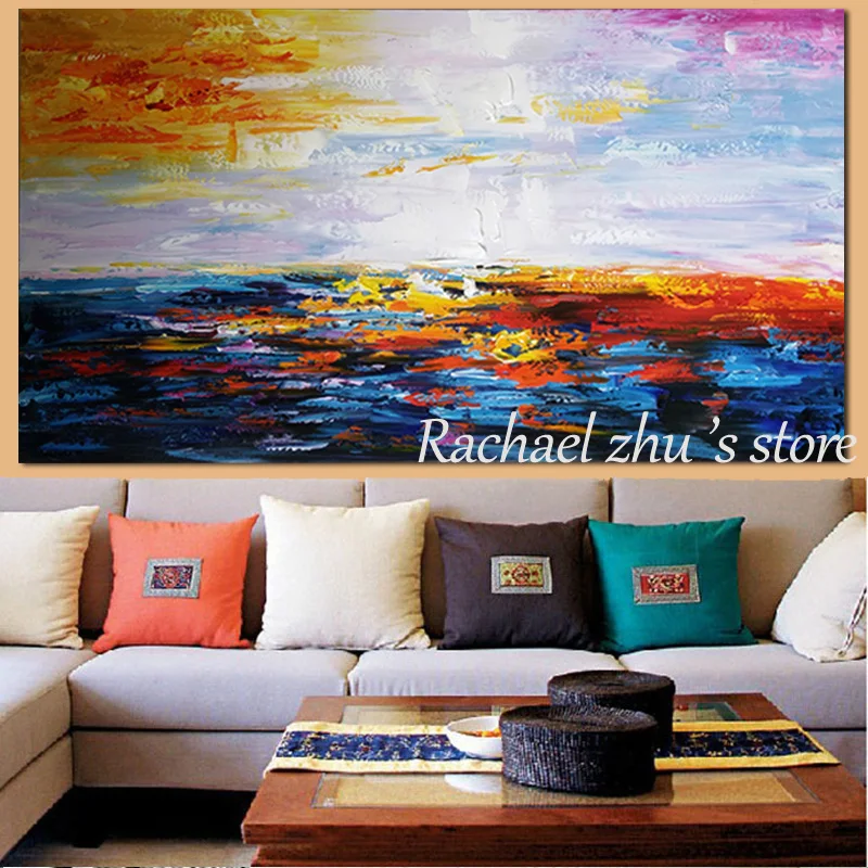 

Modern Large Size Hand Painted Abstract Seascape Oil Painting On Canvas Abstract Sea Wall Picture Bedroom Living Room Home Decor