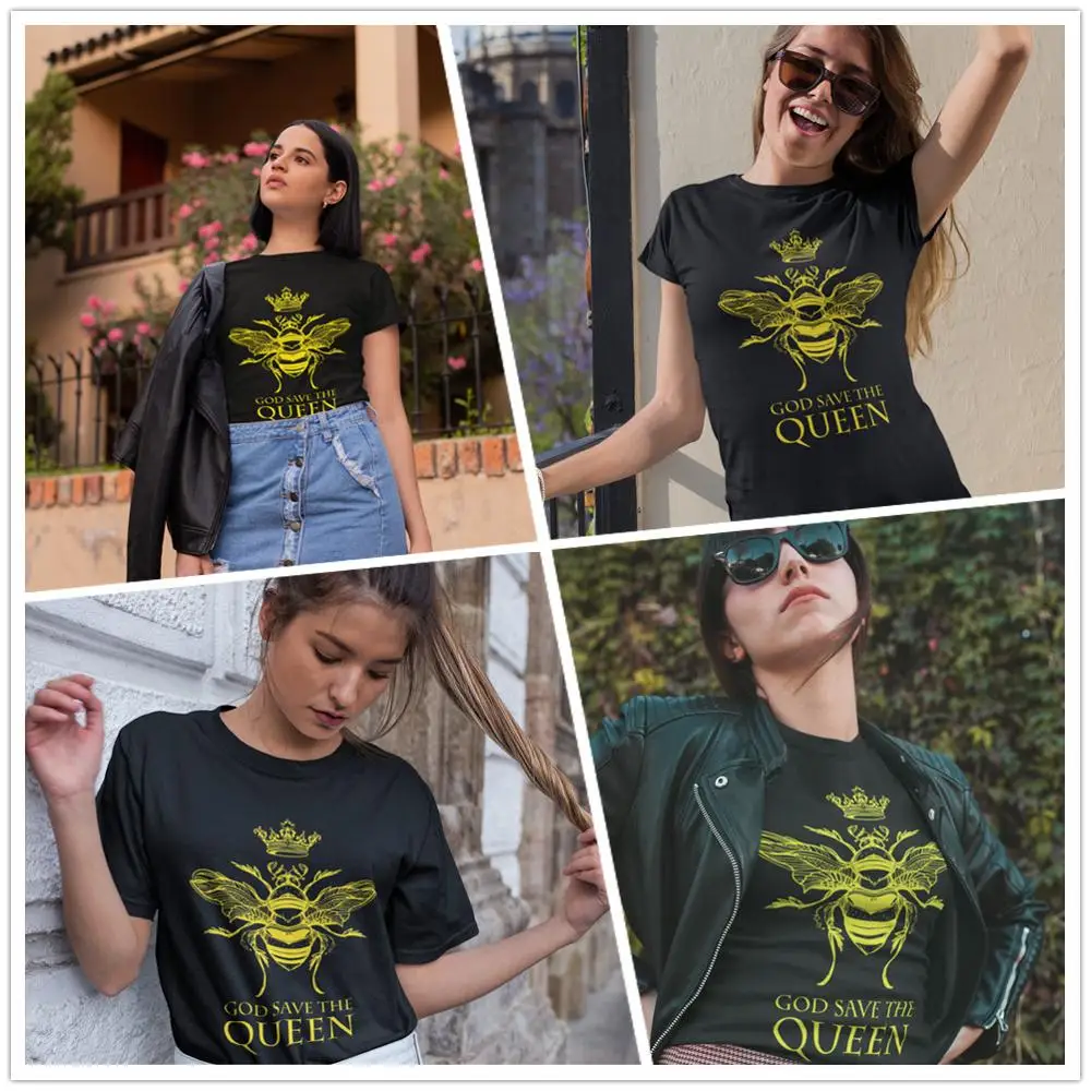 God Save The Queen футболка Bee Графический Футболка с круглым вырезом для женщин больших