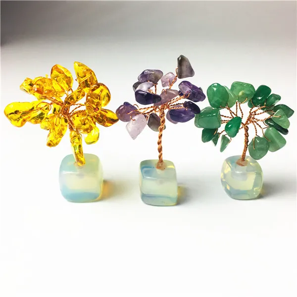 

3pcs natural quartz crystal handmade gemstone lucky tree feng shui home decoration holiday gift