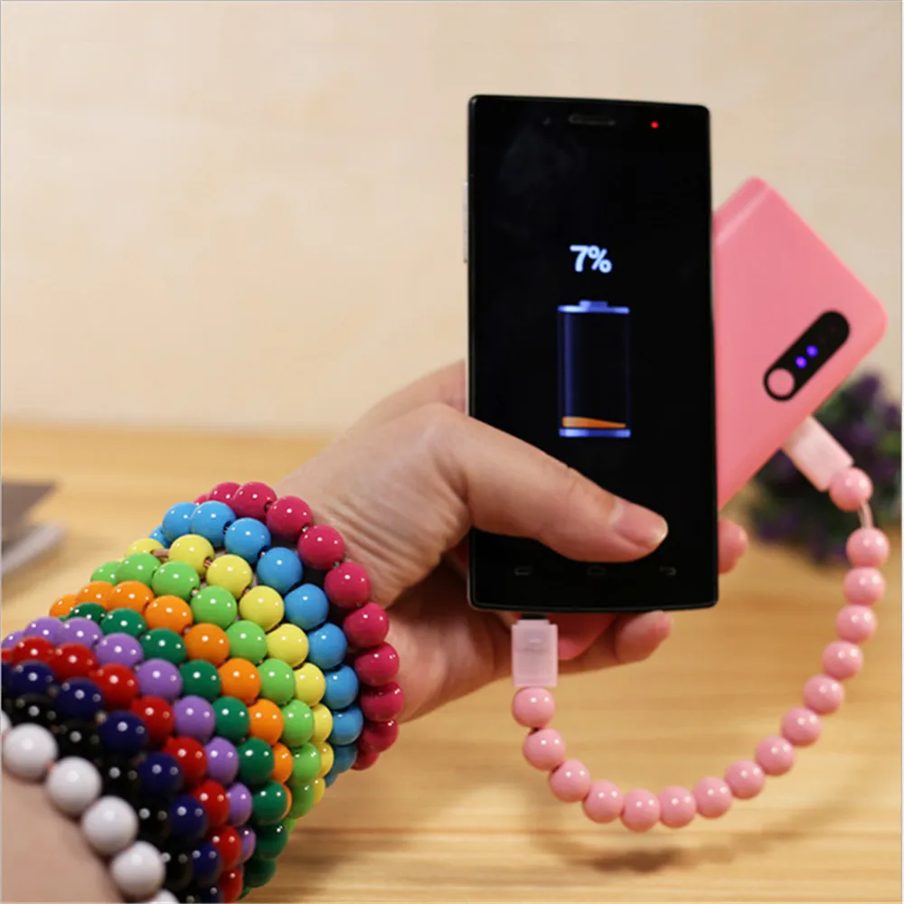 

8 pin Micro USB2.0 Crea tive USB Data Cable Bead Bracelet Charger For iPhone Samsung Xiaomi mi8 Android Type C Car Phone charger