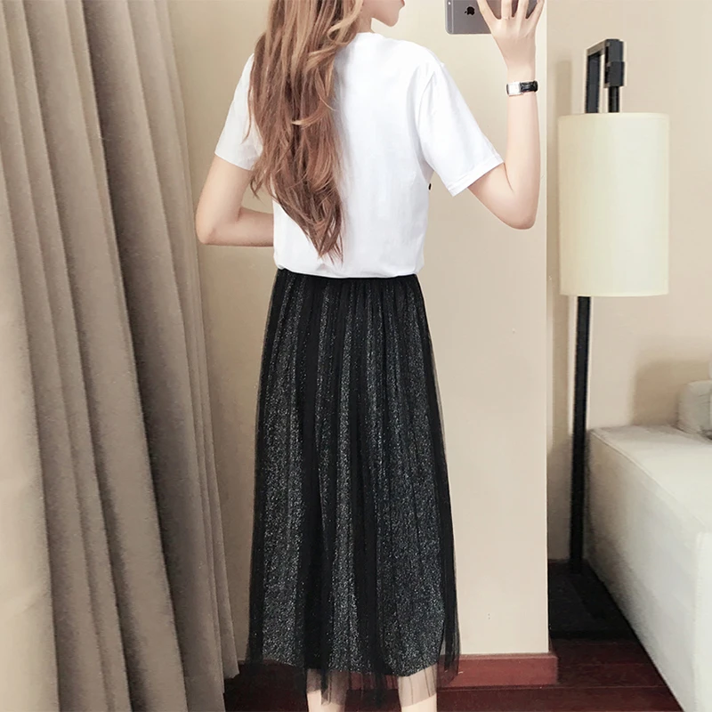 Высокое качество комплект из 2 предметов летние новые бисероплетенные футболки с