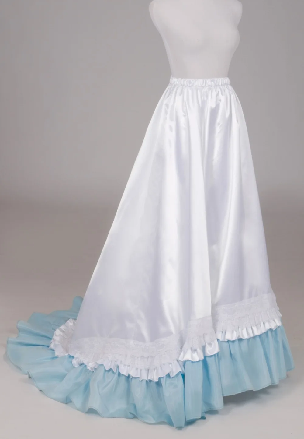 

White&Blue Floor-Length Vintage Victorian Skirt Stage Costume Skirt