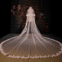 luxury 3 5 meters two layers ivory beautiful cathedral lace bridal veils wedding veil with comb veu de noiva free shipping