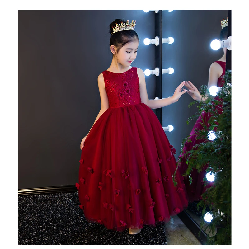 High Quality Wine Girls Piano Performance Dress Newest Design Girl Clothes Party Prom Sleeveless Kids Dresses For P65 | Детская одежда