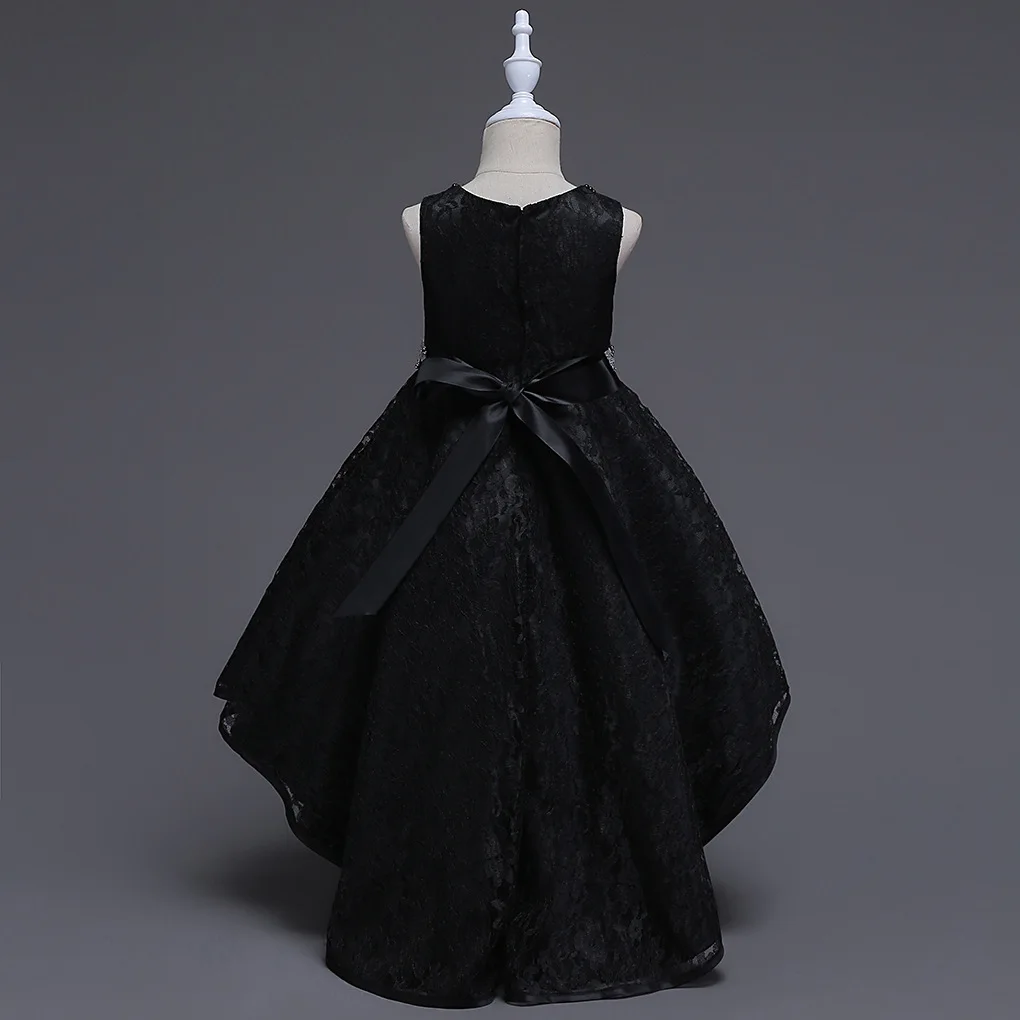 Детское кружевное вечернее платье стразы с жемчужным воротником красное синее