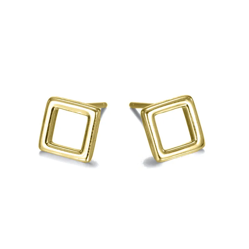 CC 100% Solid Silver 925 Stud Earring For Women Simple Hollow Out Quadrilateral Minimalist Fine Jewelry Brincos CCE514 | Украшения и