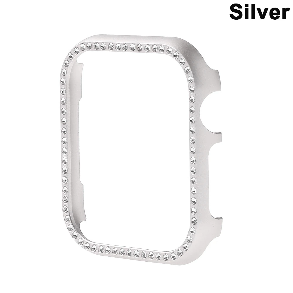 Серебристый Металлический сплав бриллианты Bling кристалла чехол для Apple Watch Series 4 Чехол-бампер 44 мм 40 мм для i watch 3 2 1 Band 38 мм 42 мм - Цвет: Серебристый