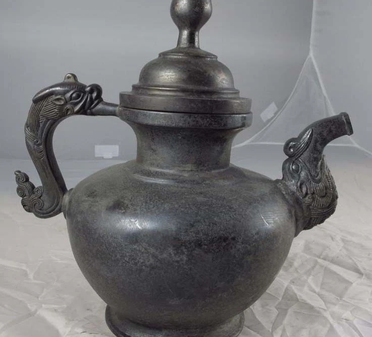 Китайский Королевский Дворец Собрать Старый Медь Бронза Голова Дракона Кувшин