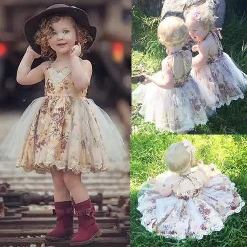 Princess Kids Girls Floral Dress Summer Baby Girl Sleeveless Lace Flower Party Toddler Tulles Tutu Ball Gown | Детская одежда и