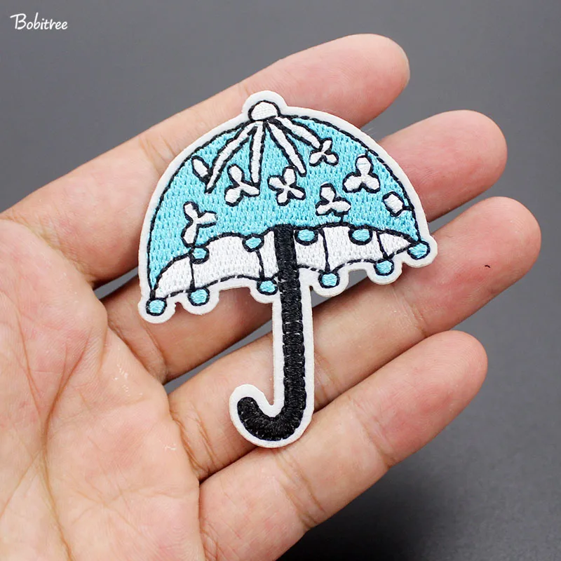 Girls Embroidered Patch Clothes Decoration Iron on Patches Fashion Blue Umbrella Apparel for Jacket Jeans Bagdes | Дом и сад