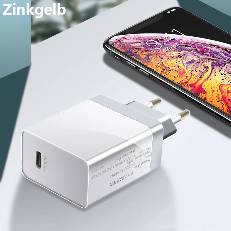 30 Вт PD настенное зарядное устройство для iPhone XS Max XR X 8 Plus USB C адаптер быстрой