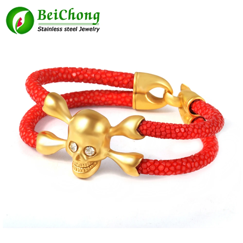 (10 шт./лот) красный браслет ската женский из натуральной кожи золотой нержавеющей