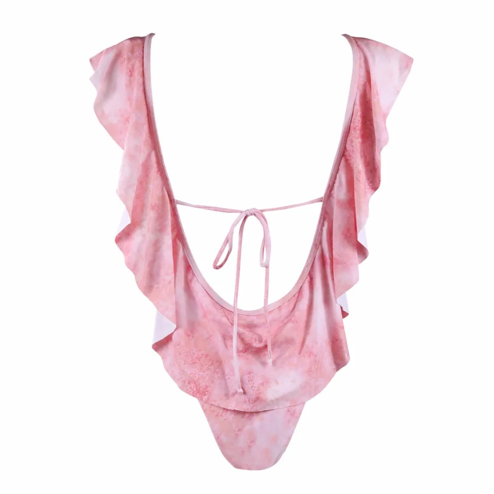Женский слитный купальник 2018 розовый купальный костюм трикини с высоким вырезом