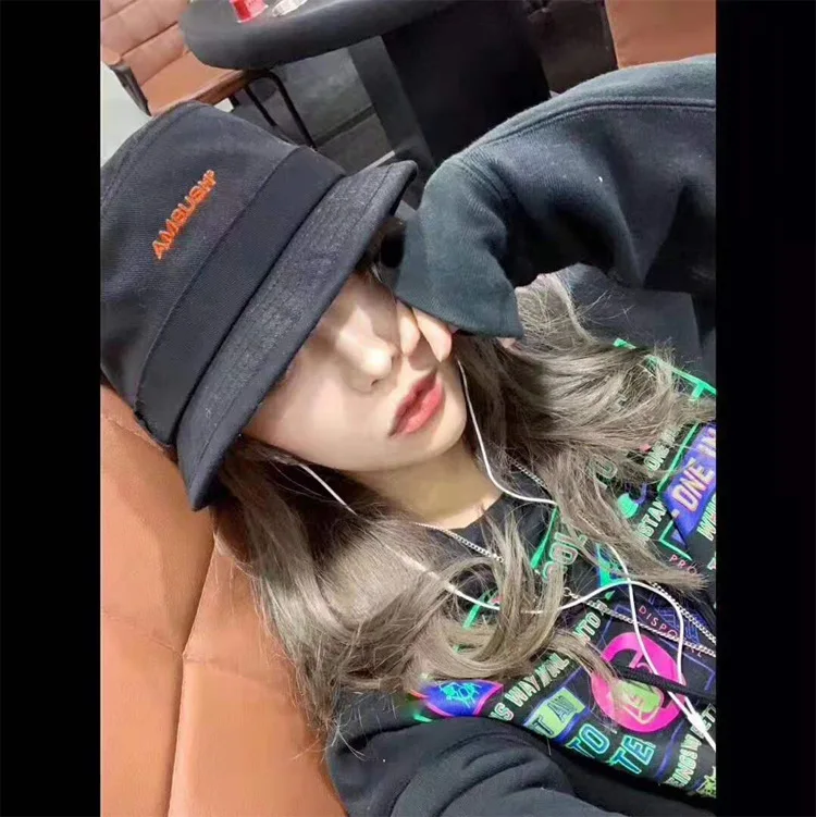 

2019 AMBUSH Red Logo Embroidery Women Men Casual Hats Beanies Hiphop Streetwear Men Bucket Hat Ambush Caps