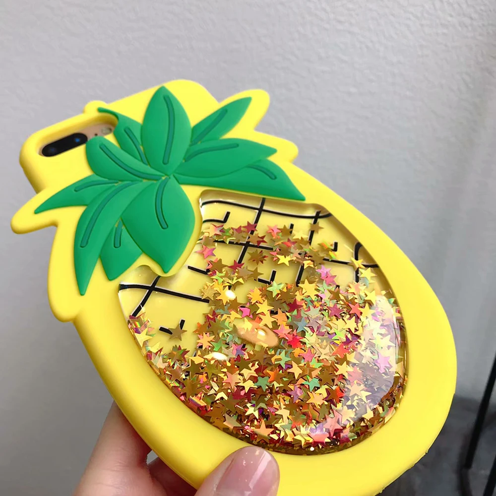 NYFundas Quicksand Pineapple Case for iPhone 8 Plus 7 plus 6 6s X XS Cute Silicone 3D Cover Shockproof Bling Glitter fundas |