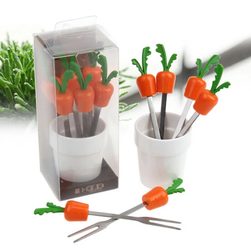 Винтажный дизайн из нержавеющей стали вилки для фруктов набор морковь гриб